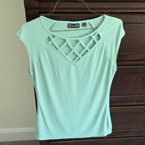 Mint Lattice-Front Cap Sleeve Top